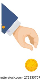 A hand is reaching for a gold coin