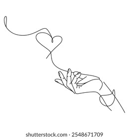 Hand Reaching for Heart Line Art 