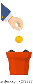 Una mano está llegando a una olla roja para poner una moneda en ella