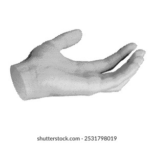Hand reaching out, palm gesture. Halftone style vector isolated on white background.