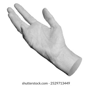 Hand reaching out, palm sign, gesture. Halftone style vector isolated on white background.