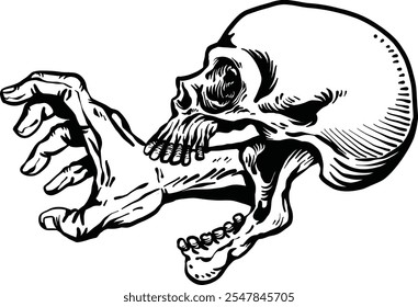 hand reaching out from skull vectors art black and white