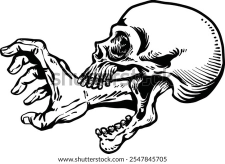 hand reaching out from skull vectors art black and white