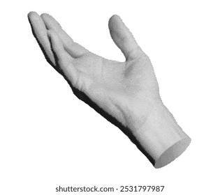 Hand reaching out, touching, palm sign, gesture. Halftone style vector isolated on white background.