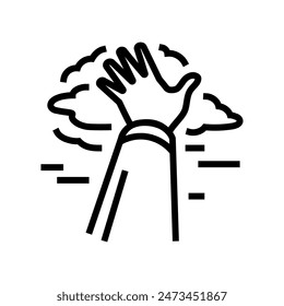 hand reaching sky progress line icon vector. hand reaching sky progress sign. isolated contour symbol black illustration