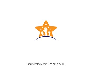 logotipo de estrella de mano que alcanza dentro de una estrella en diseño de Vector plano