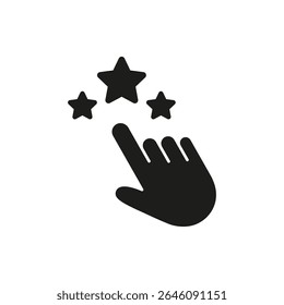 Hand Reaching For Stars Solid Icon. Achievement, Aspirations, And Goal-Setting Silhouette Symbol. Success And Motivation Concept. Isolated Vector Illustration.