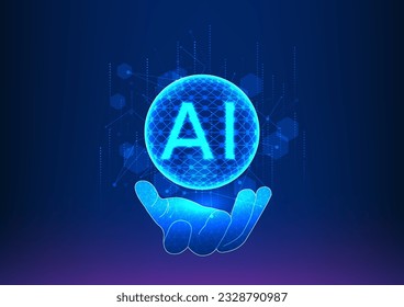 Hand reaching towards an inner ball, accompanied by AI. Artificial intelligence technology assists humans to search and discover answers, revolutionizing the quest for knowledge and insights.