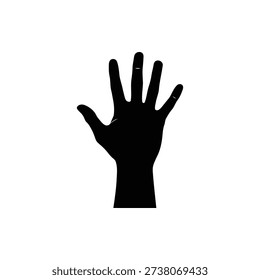 Hand Reaching Upward Silhouette Vector. Stretched Fingers Gesture Black Silhouette. Uplifted Human Hand Clip Art Illustration.