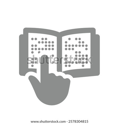 Hand reading a braille book. Open book for visually impaired, tactile alphabet vector icon.