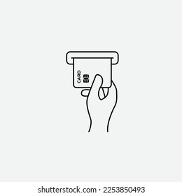 Hand reading card to ATM. Vector icon.