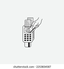 Hand reading credit card to pos device. Vector design.