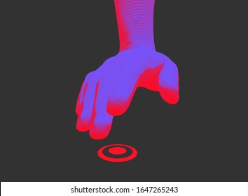 Hand ready to press a button. Futuristic technology style. 3d vector illustration for business, technology, science or internet.