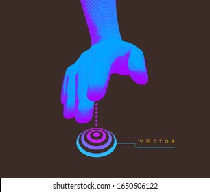 Hand ready to press a button. Futuristic technology style. 3d vector illustration for business, technology, science or internet.