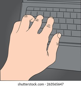 Hand real illustration vector with keyboard computer notebook