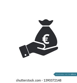 Hand Receive Money Icon Vector Template. Euro Sign Flat Design