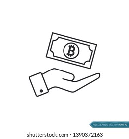 Hand Receive Money Icon Vector Template. Bitcoin Crypto Currency Sign Flat Design