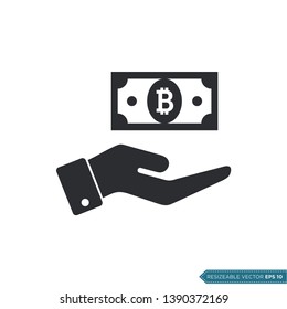 Hand Receive Money Icon Vector Template. Bitcoin Crypto Currency Sign Flat Design