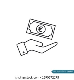 Hand Receive Money Icon Vector Template. Euro Sign Flat Design