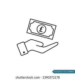 Hand Receive Money Icon Vector Template. Pound Sterling Sign Flat Design