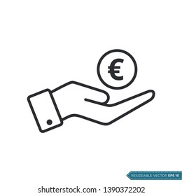 Hand Receive Money Icon Vector Template. Euro Sign Flat Design