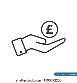 Hand Receive Money Icon Vector Template. Pound Sterling Sign Flat Design