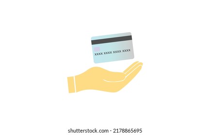 Hand receiving credit card concept vector icon in trendy flat design isolated on white background. Hand holding credit card vector illustration.