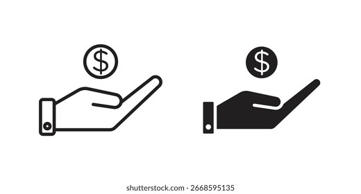 Mano que recibe el icono de la moneda del dólar, aislado en el fondo blanco