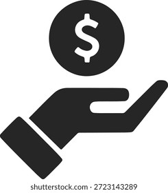 Mão recebendo ícone de pagamento em moeda de dólar
