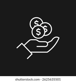 Mão Recebendo Moedas de Dólar, Representando Pagamento, Receita e Ganho Financeiro no Fundo Preto