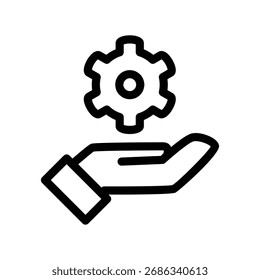 Mano que recibe un diseño del Vector del icono del contorno del engranaje bueno para el Web o el App móvil