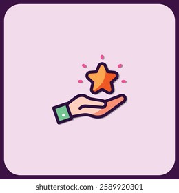 Hand Receiving a Glowing Star Icon Graphic