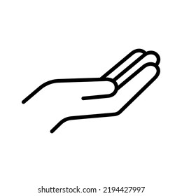 Hand receiving icon. Opened hand of symbol of receiving. Pictogram isolated on a white background. Vector illustration.