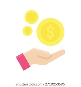 Mano que recibe la Ilustración vectorial del dinero, icono plano del estilo.