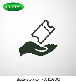 Hand receiving a ticket symbol for download