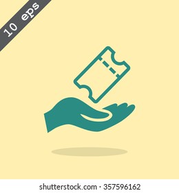 Hand receiving a ticket symbol for download