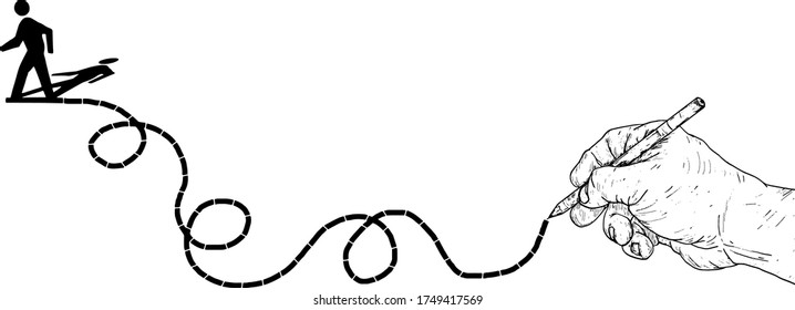 A hand recording information of movement and travel route for the concept of contact tracing. Hand drawn vector illustration. 