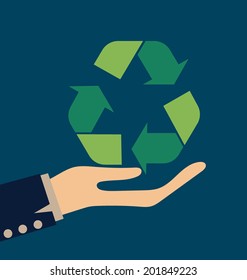 Hand with recycle symbol. Vector symbol on the packaging, vector Illustration.