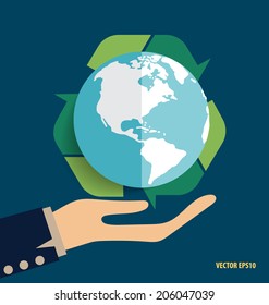 Hand with Recycle symbol. Vector symbol on the packaging, vector Illustration.