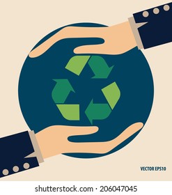 Hand with Recycle symbol. Vector symbol on the packaging, vector Illustration.