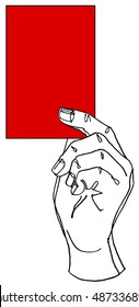 Hand with red card.