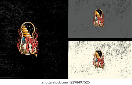 hand of red devil and flames vector mascot flat design