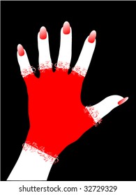 hand with red glove on black background