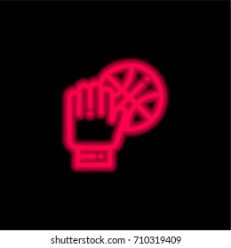 Hand red glowing neon ui ux icon. Glowing sign logo vector