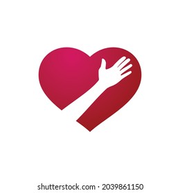 Plantilla de logotipo de vectores de iconos de corazón rojo y mano