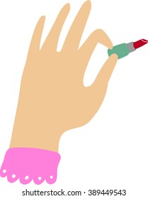 Hand with red lipstick