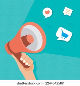 hand with red megaphone icons