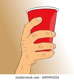 Hand and red paper cup vector
