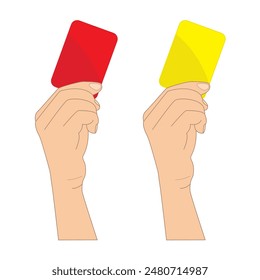 hand red yellow card soccer flat design isolated white background