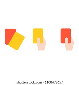 Hand of referee holding red card and yellow card, Flat icon soccer related